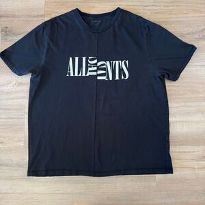 AllSaints Nico Split Logo Graphic Black Shirt Size Large Oversize Crewneck Comfy